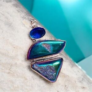 Stunning titanium Druzy/lab created tanzanite/sterling- Ethnic Artisan Pendant